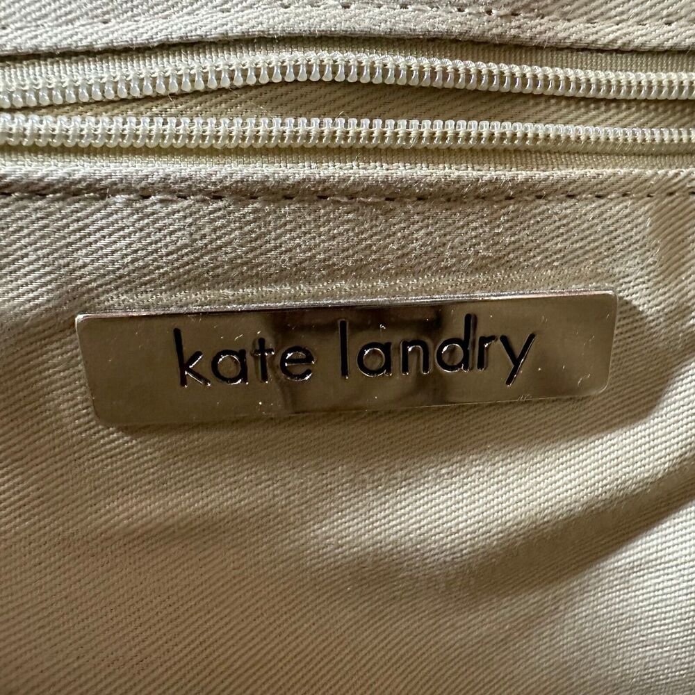 Kate Landry Woven Straw Leather Shoulder Bag Tan White Convertible Strap - Picture 5 of 7